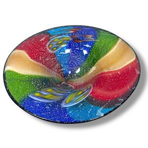 Millefiori Murano Hand Blown Italian Art Glass Large Centerpiece Bowl Rainbow